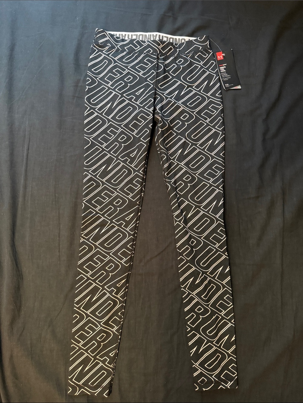 Under Armour Black Leggings with White Allover Logo Print